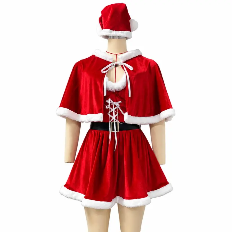 CHALOVELO Christmas Dress with Cape and Santa Hat - color option