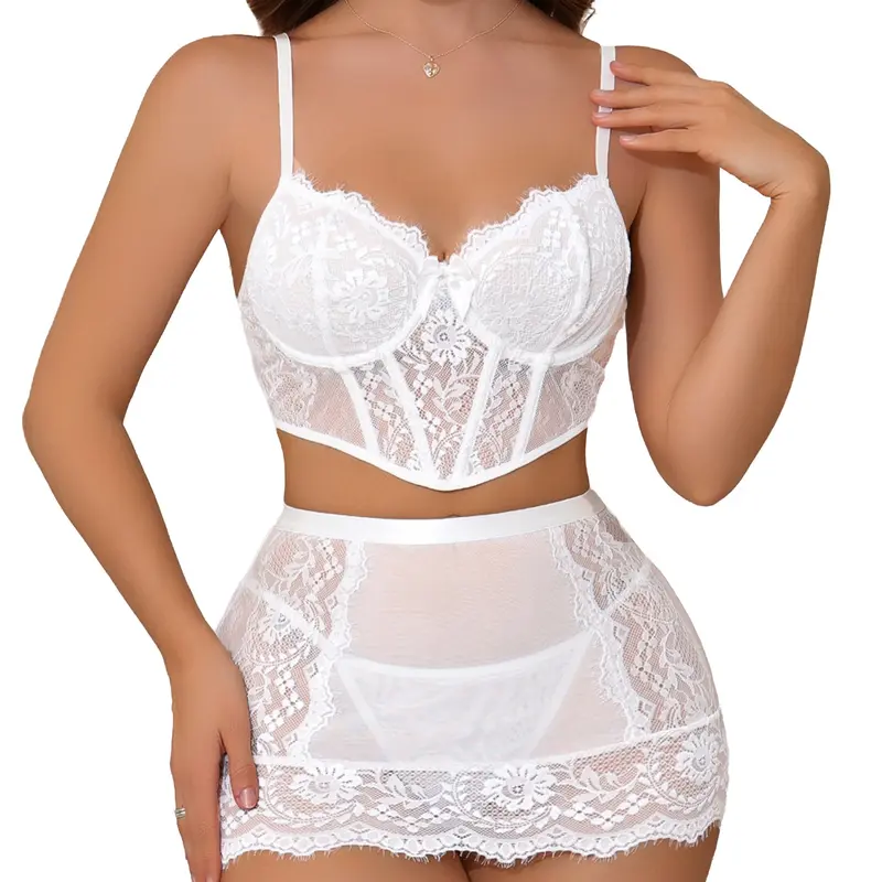CHALOVELO Floral Lace Bralette Set - color option