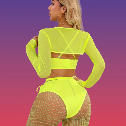 CHALOVELO Long Sleeve Mesh Bodysuit