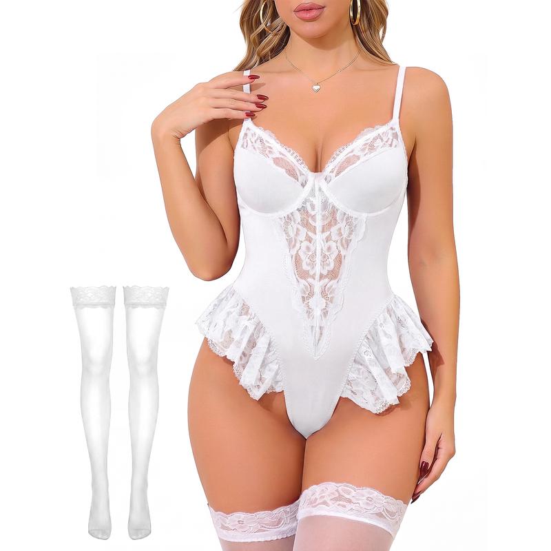 CHALOVELO Floral Underwire Ruffle Bodysuit - color option