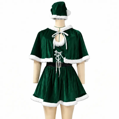 CHALOVELO Weihnachtskleid mit Cape und Weihnachtsmütze