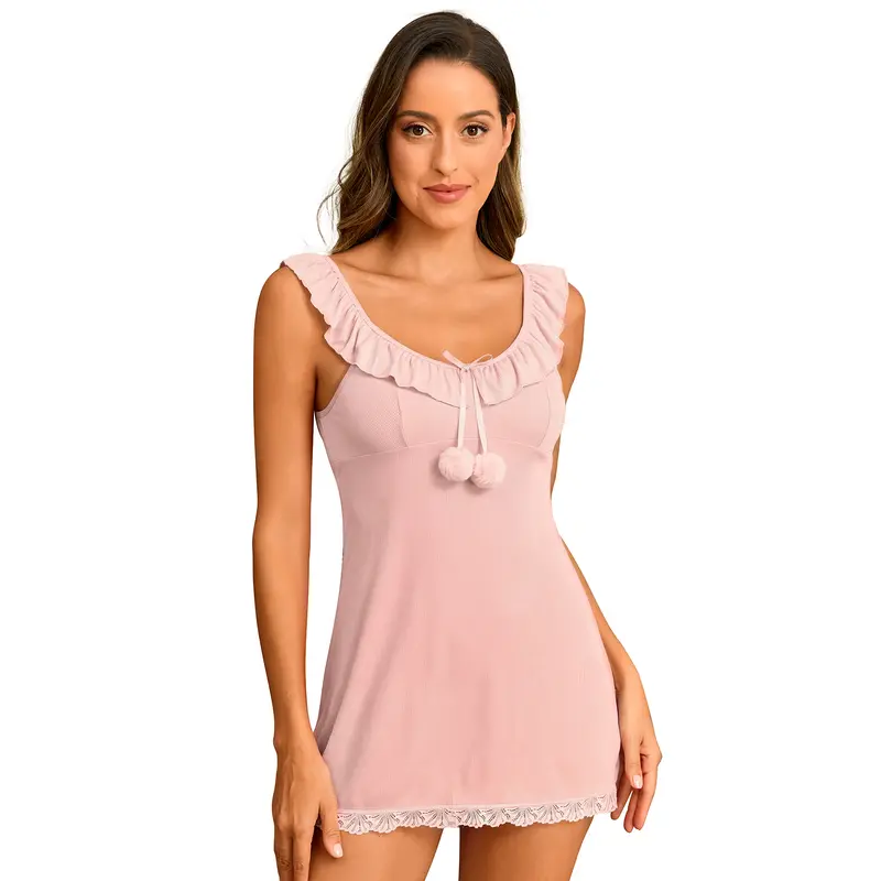 CHALOVELO Pom-Pom Lace Chemise - color option