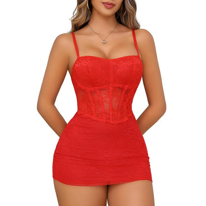 CHALOVELO Nuisette en dentelle florale à encolure carrée