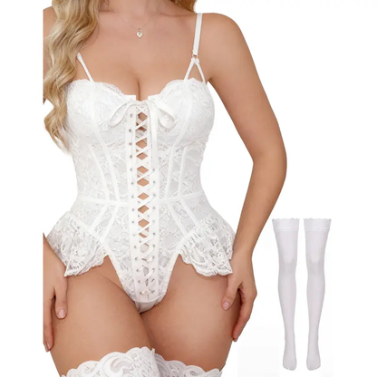 CHALOVELO Spitzenbody-Set mit Strümpfen
